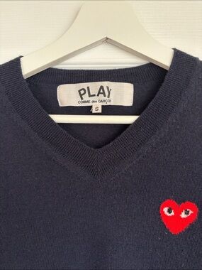 Comme des Garçons PLAY Navy V-Neck wool Sweater